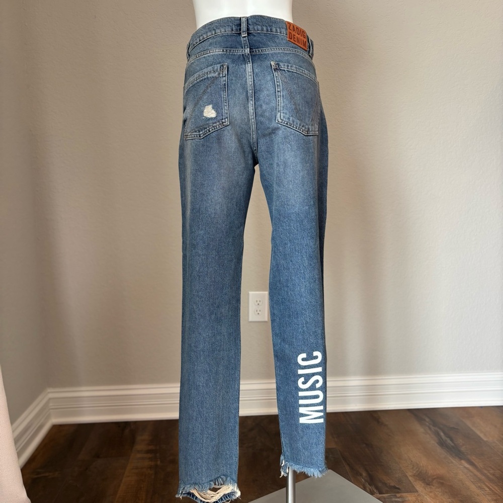 Zadig & Voltaire Eagle Destroy Music Graphic Denim Blue Jeans Womens Size 29